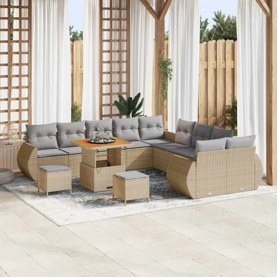 Ensemble de canapé de jardin 13 pcs Beige polyrotin