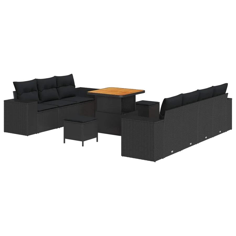Ensemble de canapé de jardin 10 pcs Noir polyrotin - 2