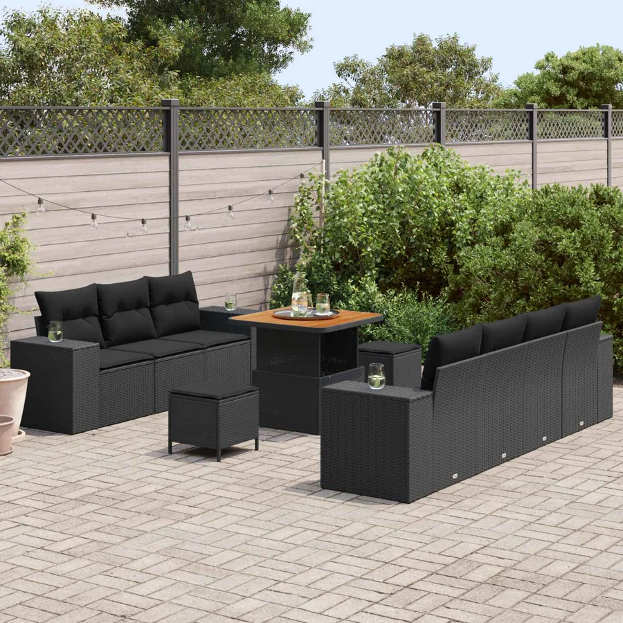 Ensemble de canapé de jardin 10 pcs Noir polyrotin - 3