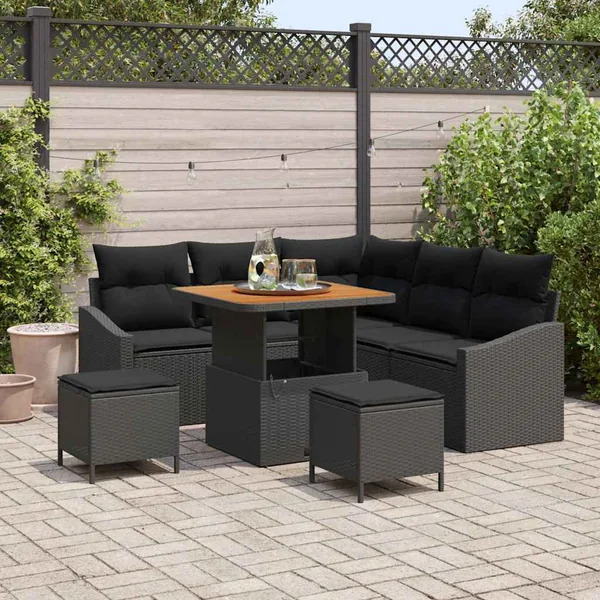 Ensemble de canapé de jardin avec coussin 8 pcs Noir polyrotin
