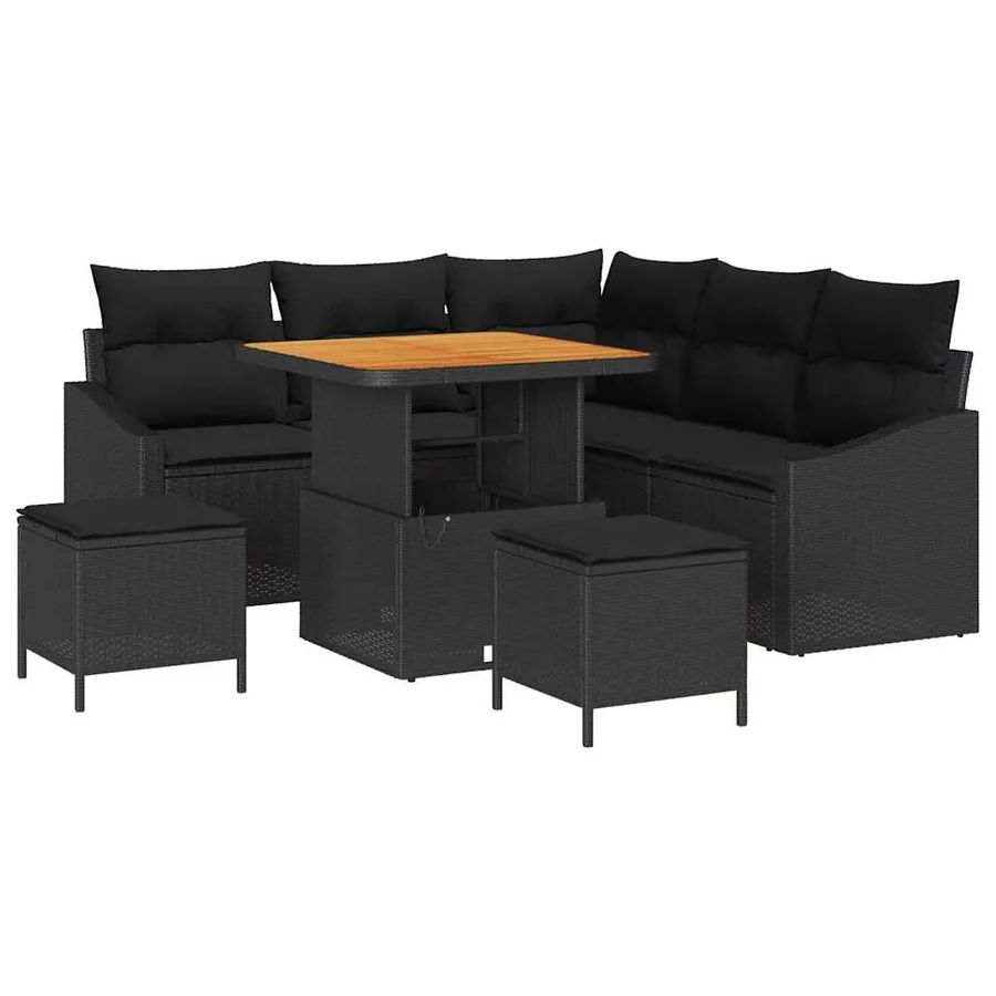 Ensemble de canapé de jardin avec coussin 8 pcs Noir polyrotin - 2