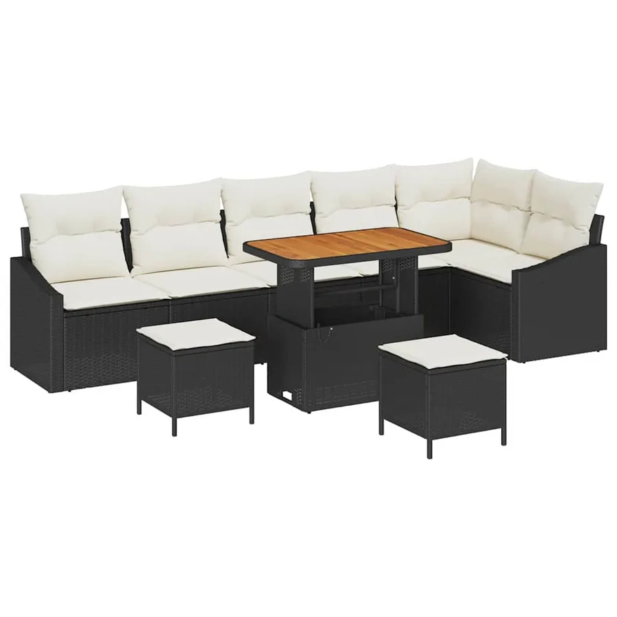 Ensemble de canapé de jardin avec coussin 9 pcs Noir polyrotin - 2