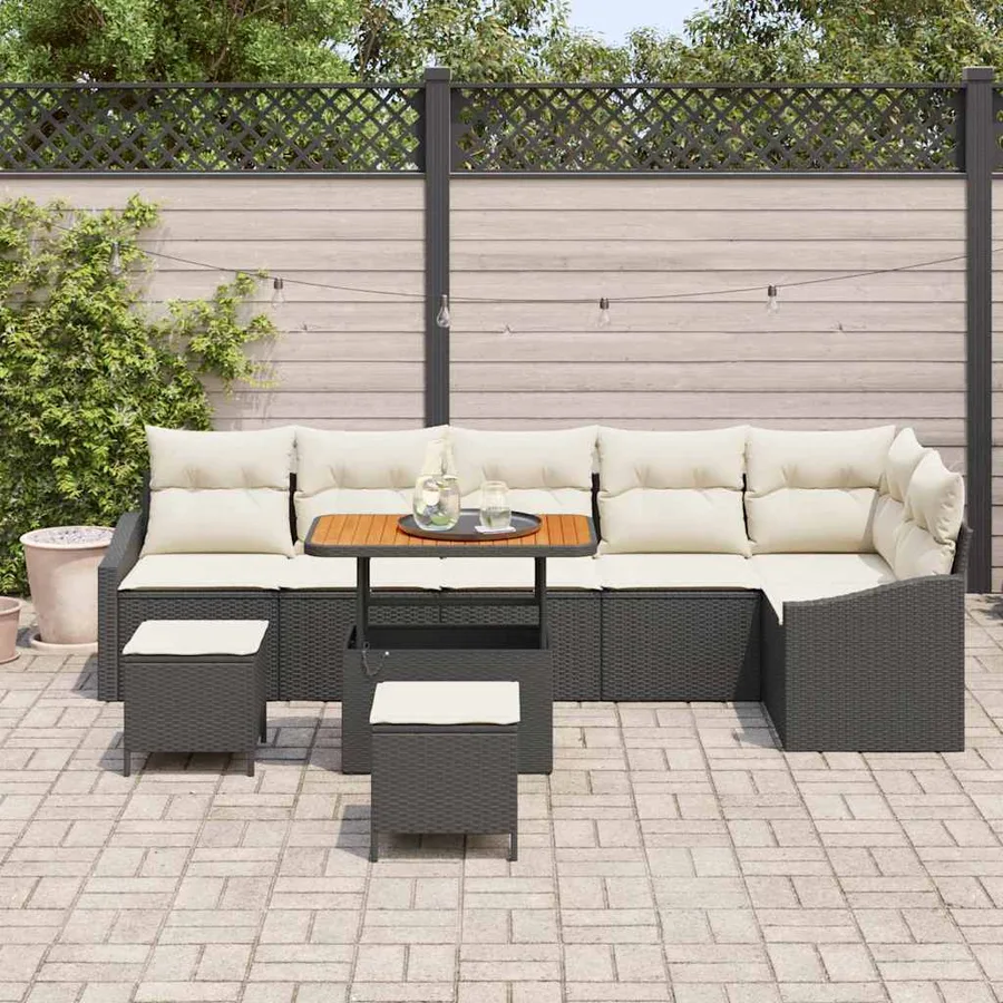 Ensemble de canapé de jardin avec coussin 9 pcs Noir polyrotin - 3