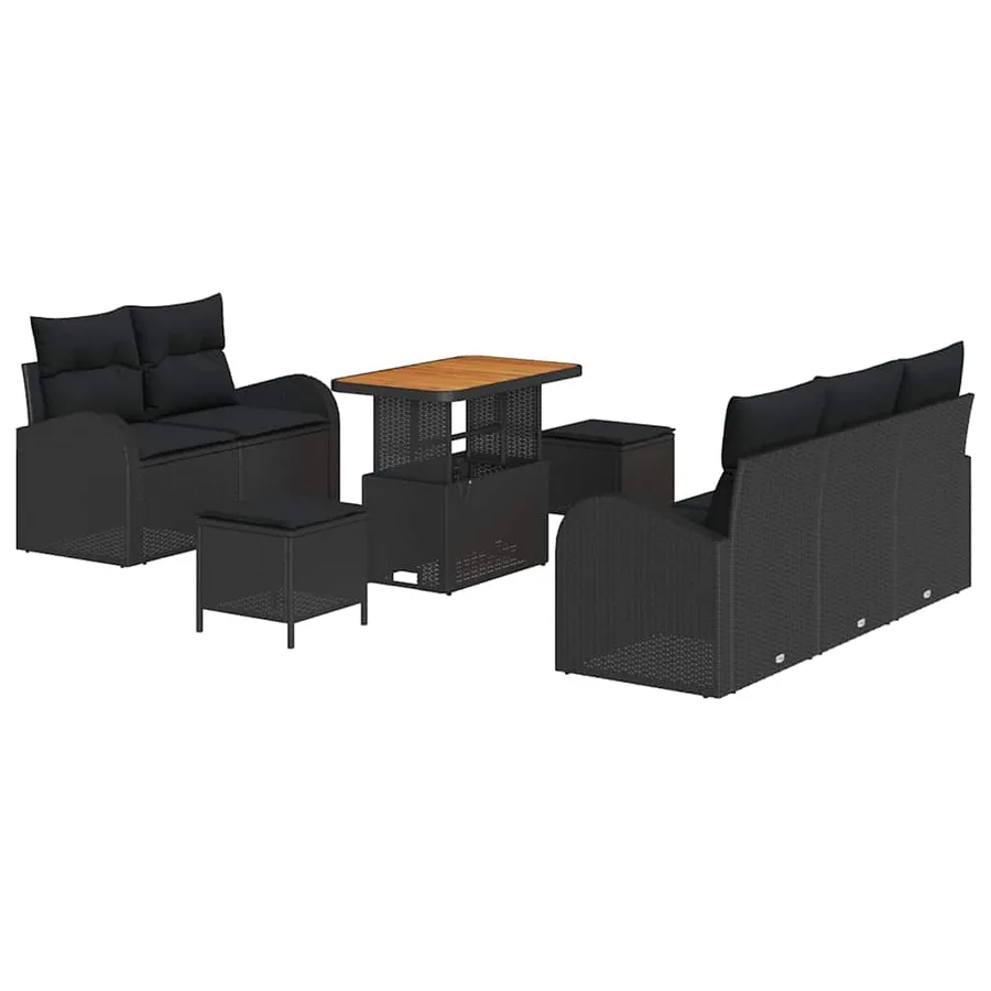 Ensemble de canapé de jardin avec coussin 8 pcs Noir polyrotin - 2