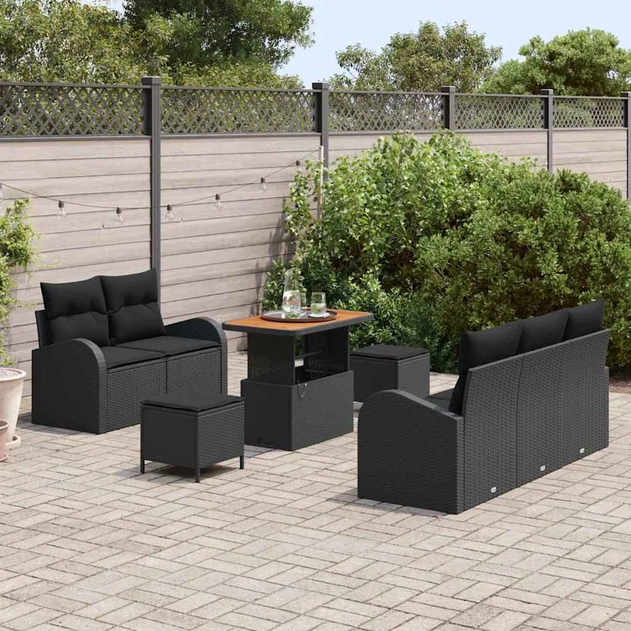 Ensemble de canapé de jardin avec coussin 8 pcs Noir polyrotin - 3
