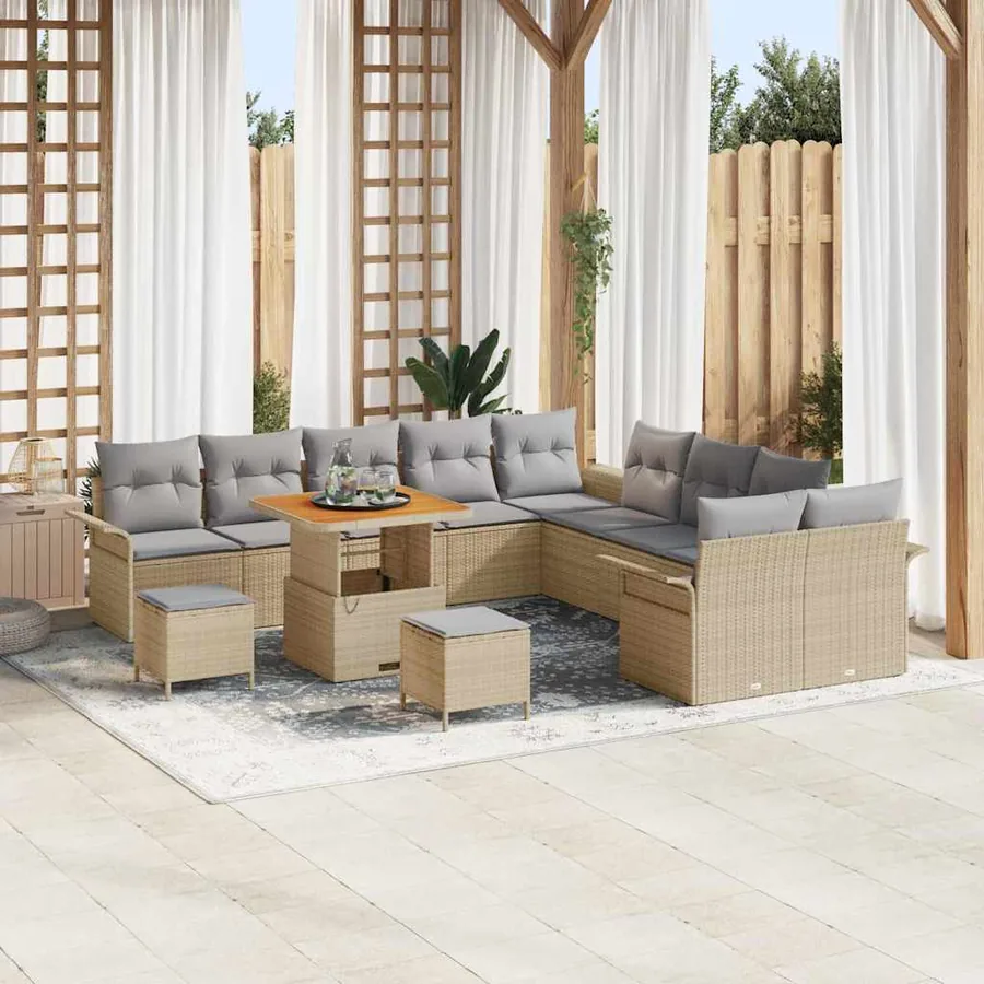 Ensemble de canapé de jardin 13 pcs Beige polyrotin