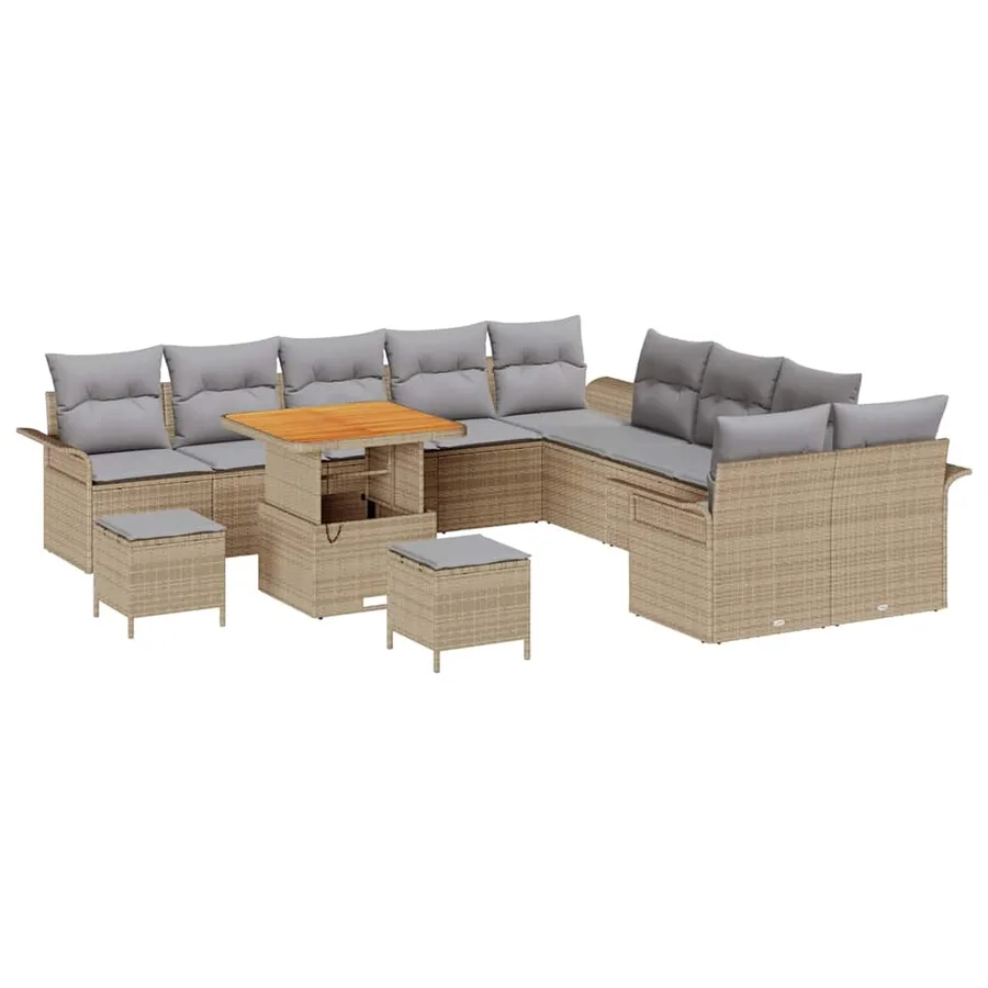 Ensemble de canapé de jardin 13 pcs Beige polyrotin - 2