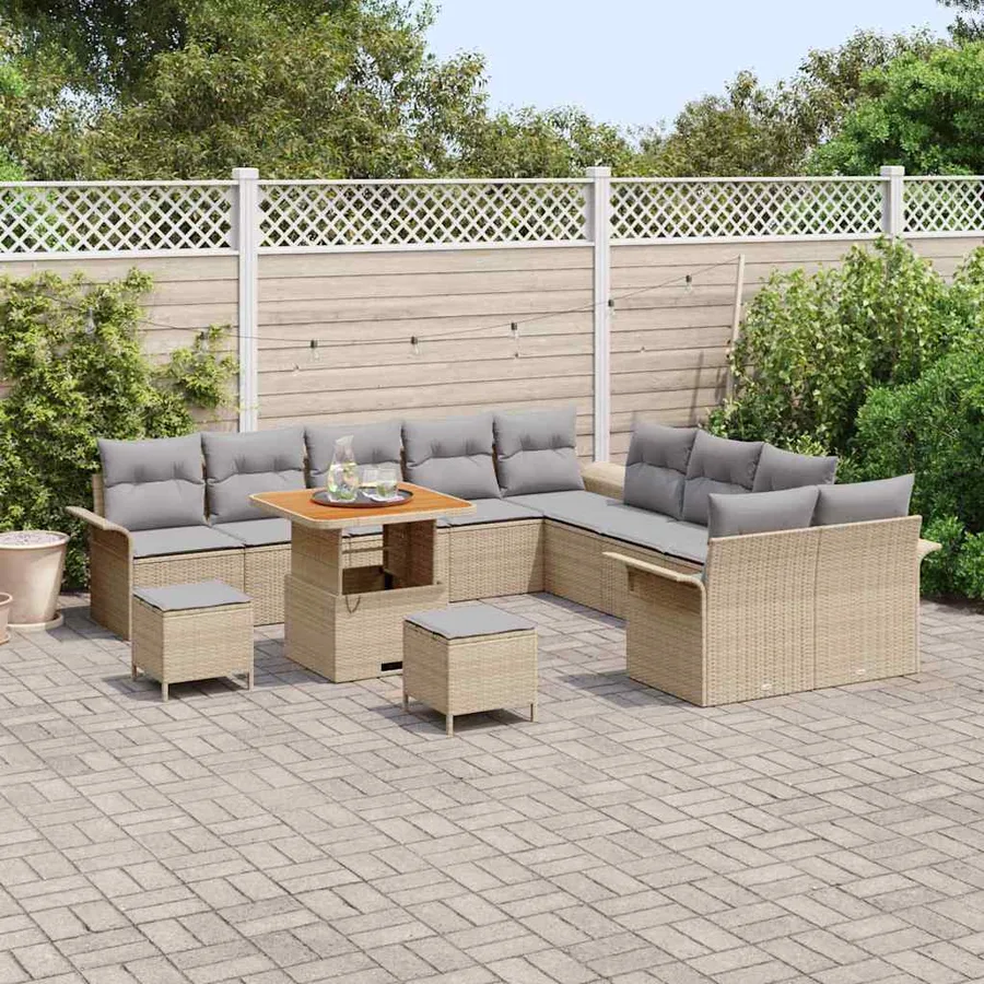 Ensemble de canapé de jardin 13 pcs Beige polyrotin - 3