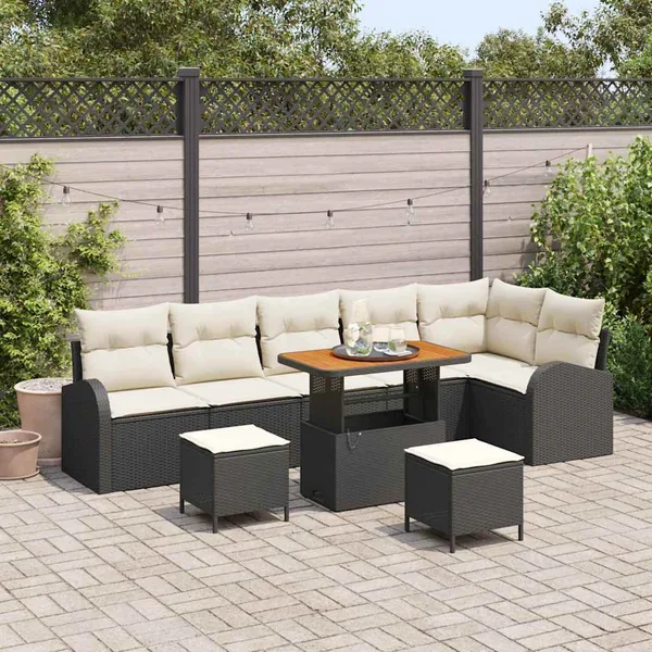 Ensemble de canapé de jardin avec coussin 9 pcs Noir polyrotin