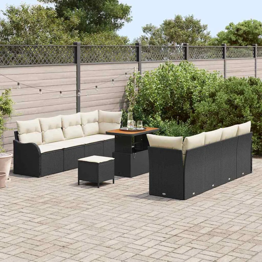 Ensemble de canapé de jardin avec coussin 11 pcs Noir polyrotin - 3