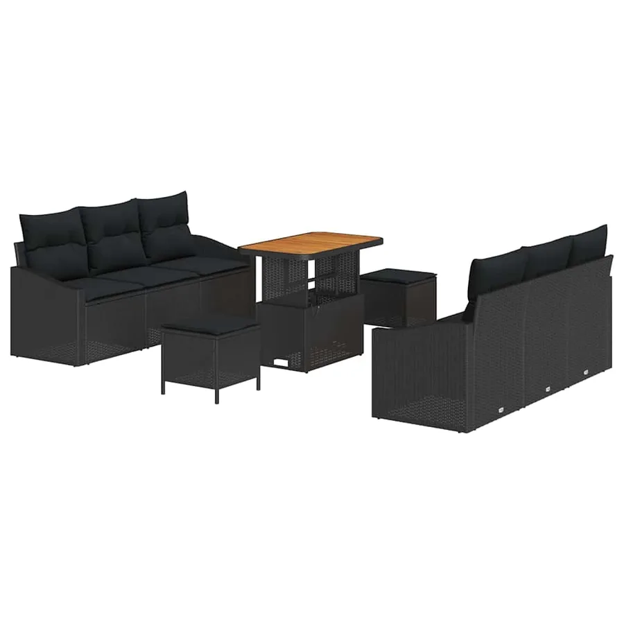 Ensemble de canapé de jardin avec coussin 9 pcs Noir polyrotin - 2