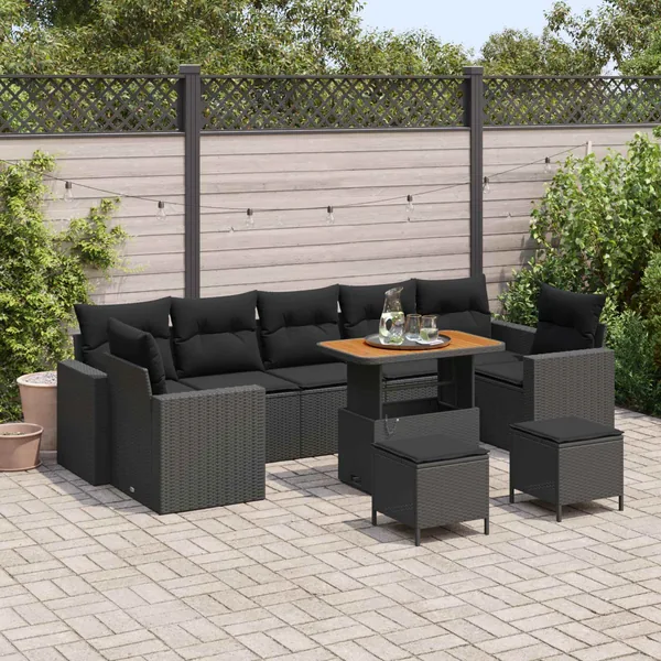 Ensemble de canapé de jardin avec coussin 13 pcs Noir polyrotin