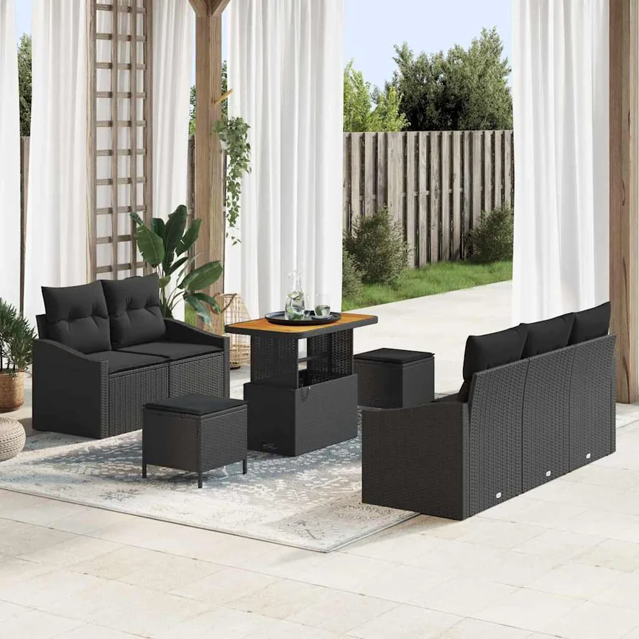 Ensemble de canapé de jardin avec coussin 8 pcs Noir polyrotin