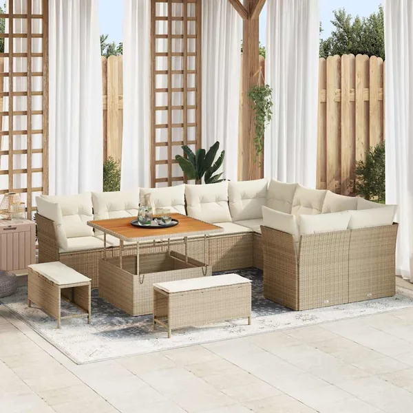 Ensemble de canapé de jardin avec coussin 12 pcs beige et crème