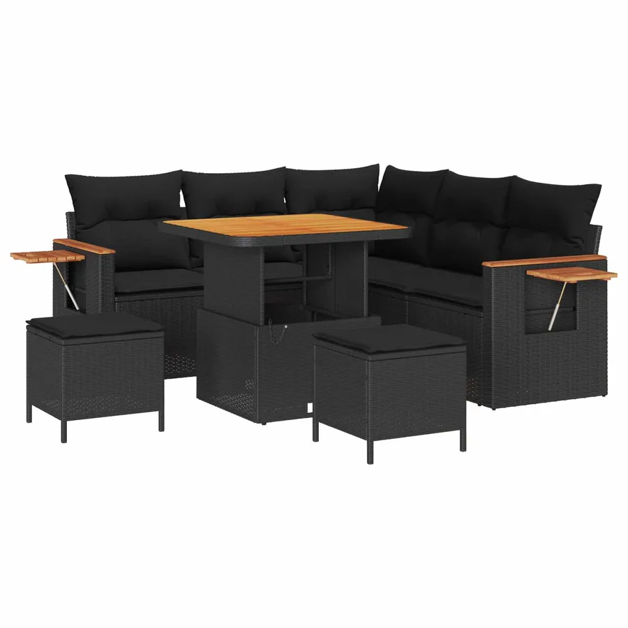 Ensemble de canapé de jardin 8 pcs Noir polyrotin - 2