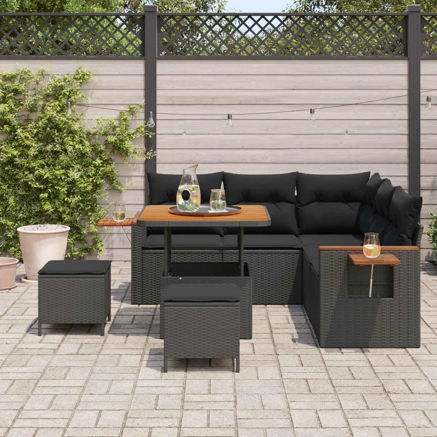 Ensemble de canapé de jardin 8 pcs Noir polyrotin - 3