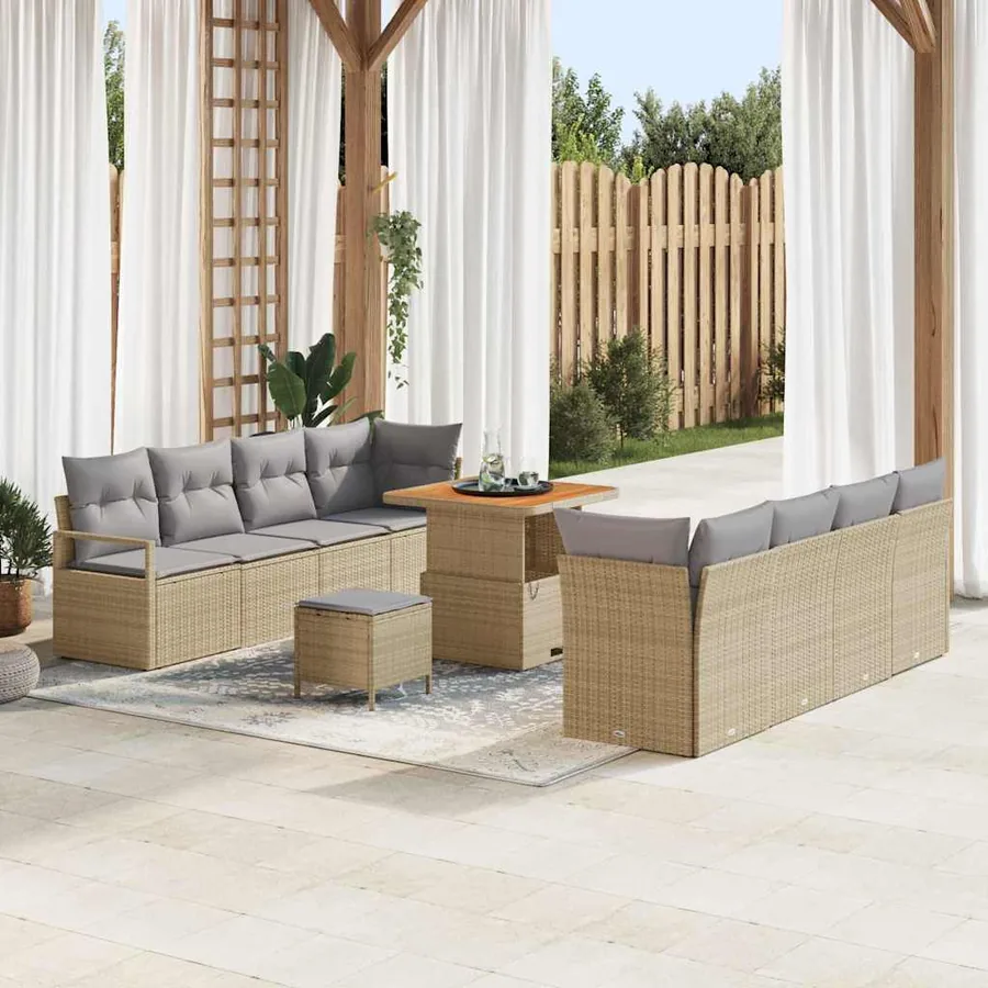 Ensemble de canapé de jardin 11 pcs Beige polyrotin
