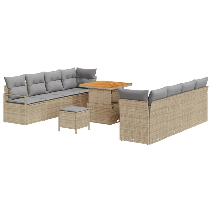 Ensemble de canapé de jardin 11 pcs Beige polyrotin - 2