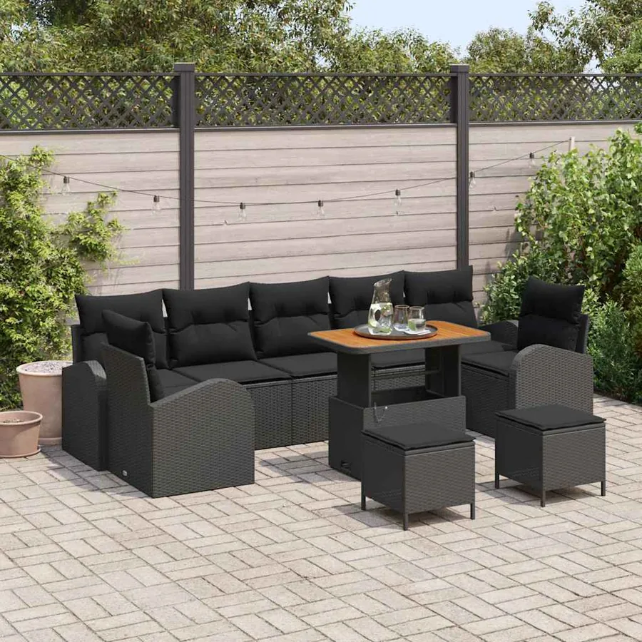 Ensemble de canapé de jardin avec coussin 10 pcs Noir polyrotin