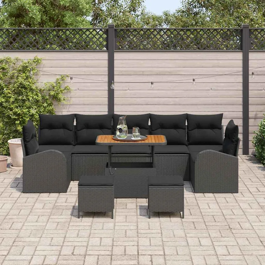 Ensemble de canapé de jardin avec coussin 10 pcs Noir polyrotin - 3