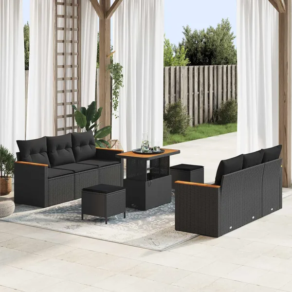 Ensemble de canapé de jardin 9 pcs Noir polyrotin