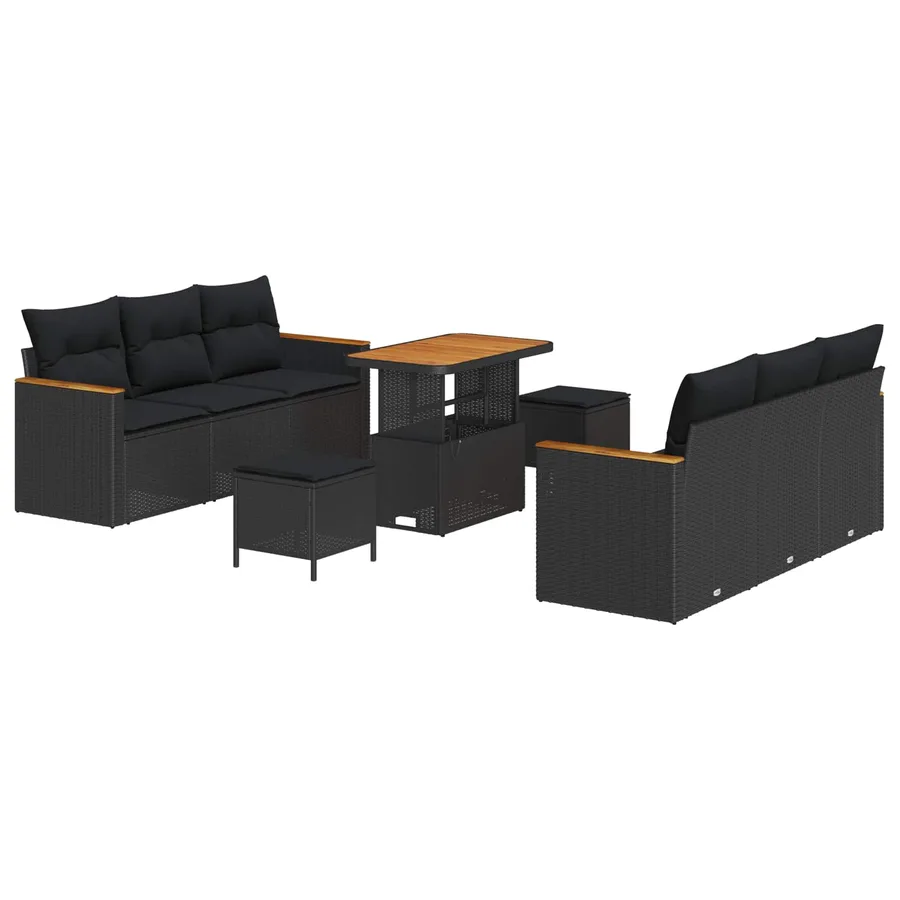 Ensemble de canapé de jardin 9 pcs Noir polyrotin - 2