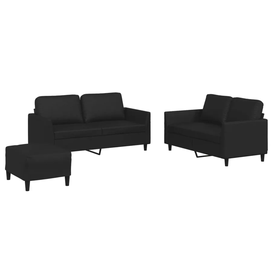 Ensemble de canapés 3 pcs avec coussins Noir Similicuir - 2