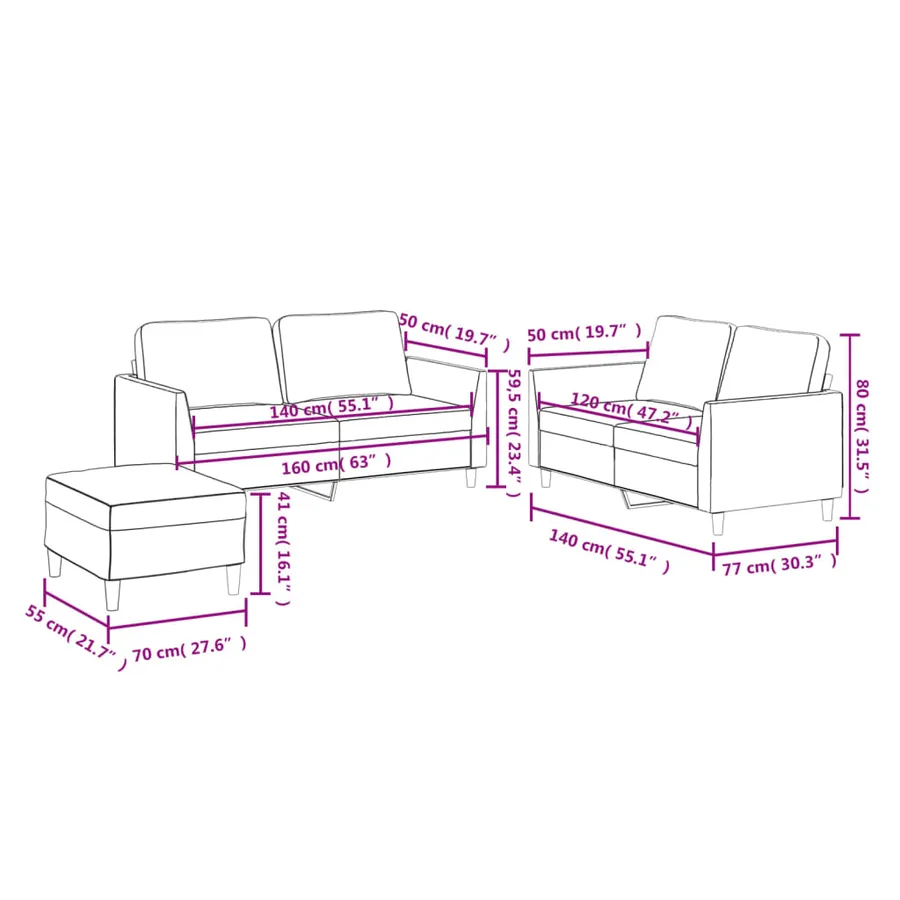 Ensemble de canapés 3 pcs avec coussins Noir Similicuir - 9