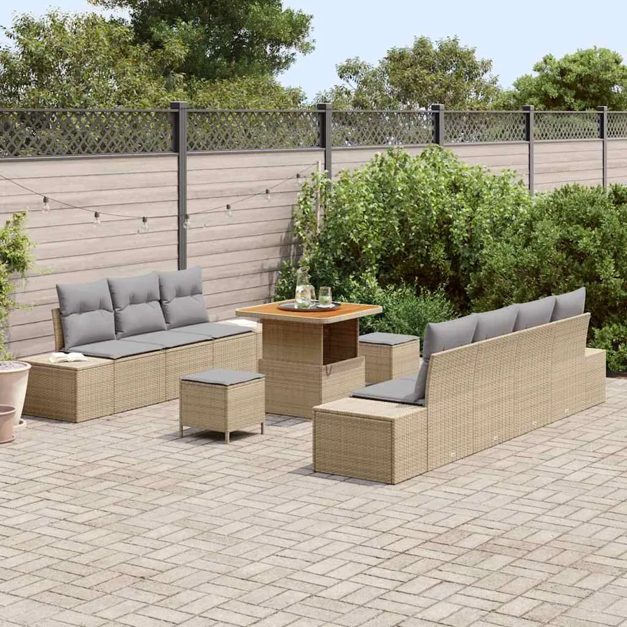 Ensemble de canapé de jardin 10 pcs Beige polyrotin - 3