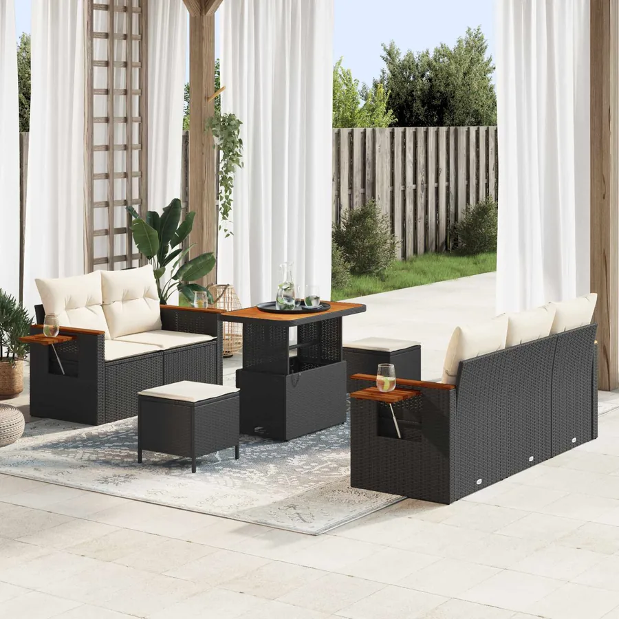 Ensemble de canapé de jardin 8 pcs Noir polyrotin