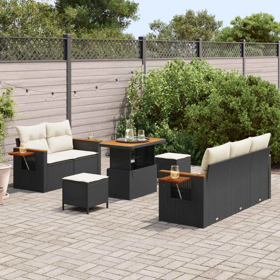 Ensemble de canapé de jardin 8 pcs Noir polyrotin - 3