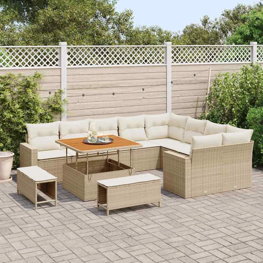 Ensemble de canapé de jardin 13 pcs Beige et crème polyrotin - 3