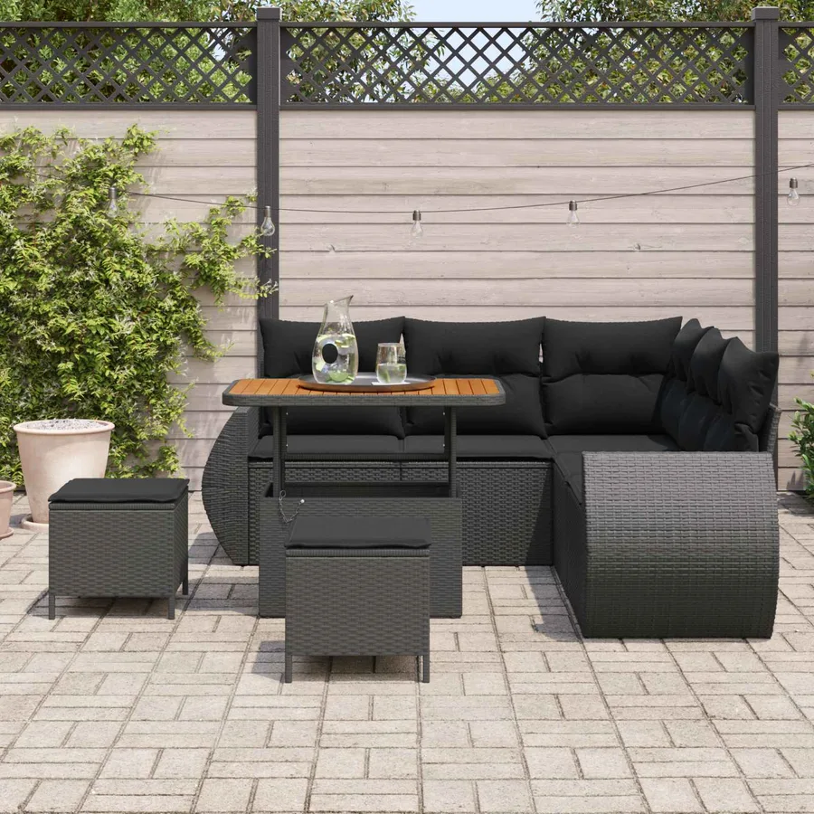 Ensemble de canapé de jardin avec coussin 8 pcs Noir polyrotin - 3