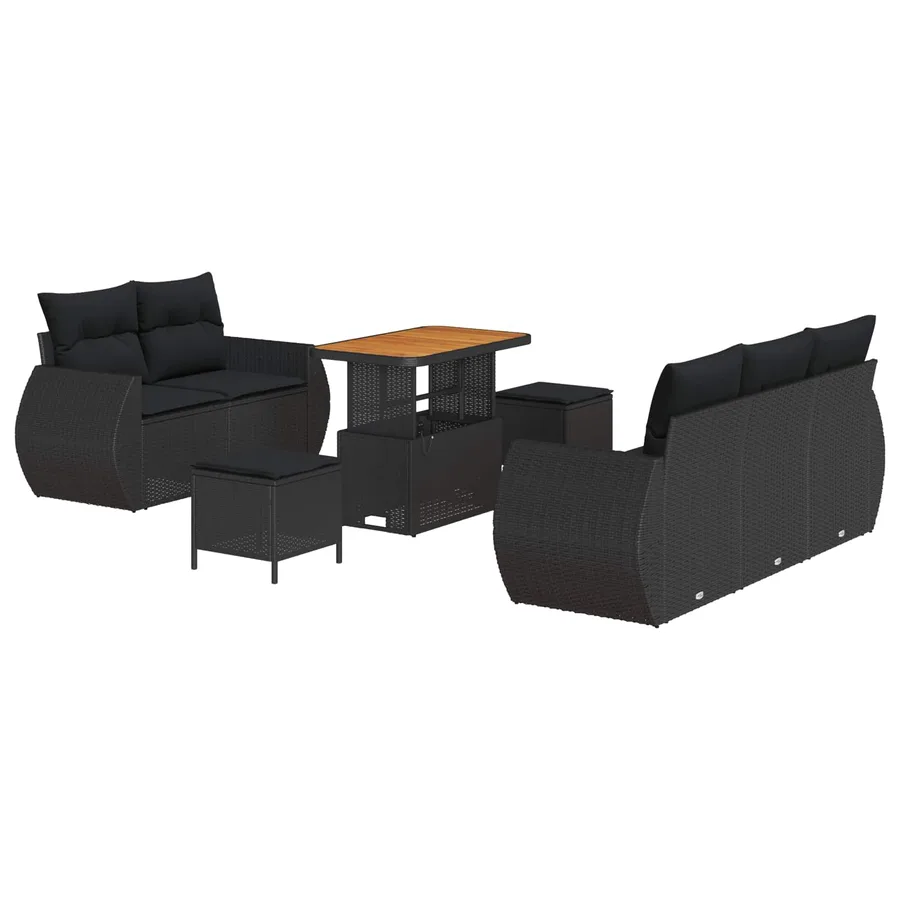 Ensemble de canapé de jardin avec coussin 8 pcs Noir polyrotin - 2