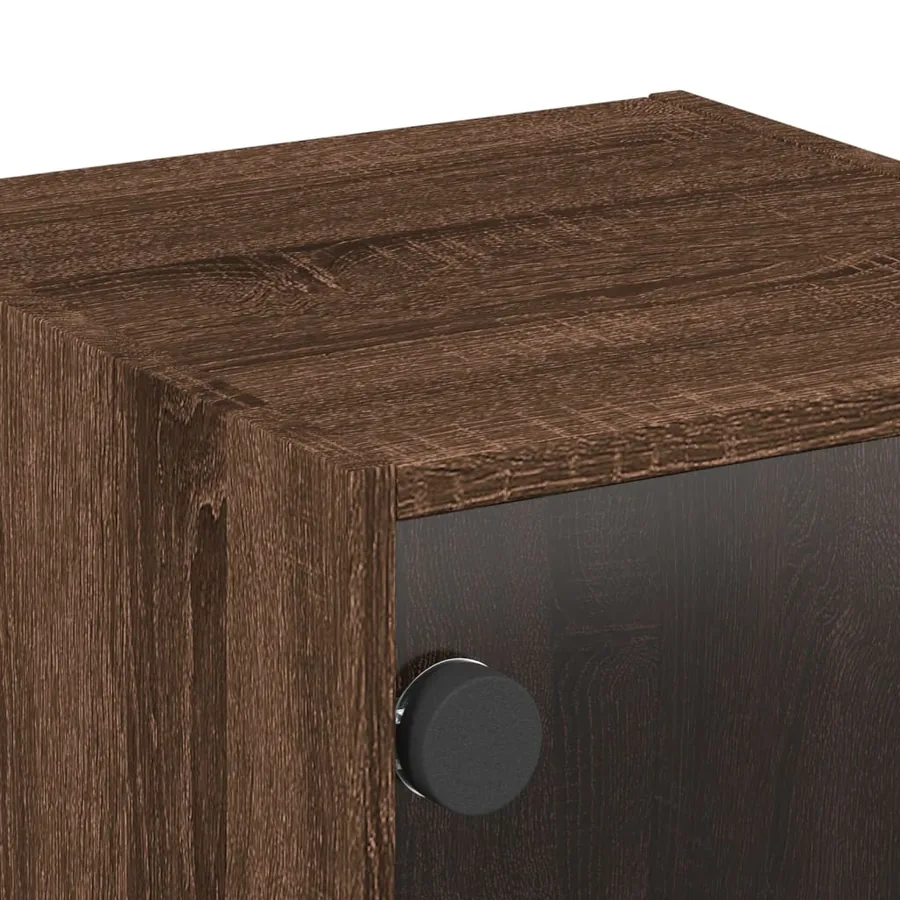 Table de chevet avec porte en verre chêne marron 35x37x35 cm - 10