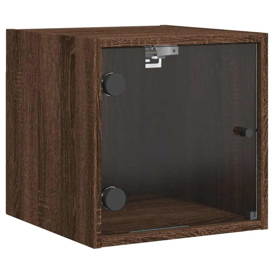 Table de chevet avec porte en verre chêne marron 35x37x35 cm - 6