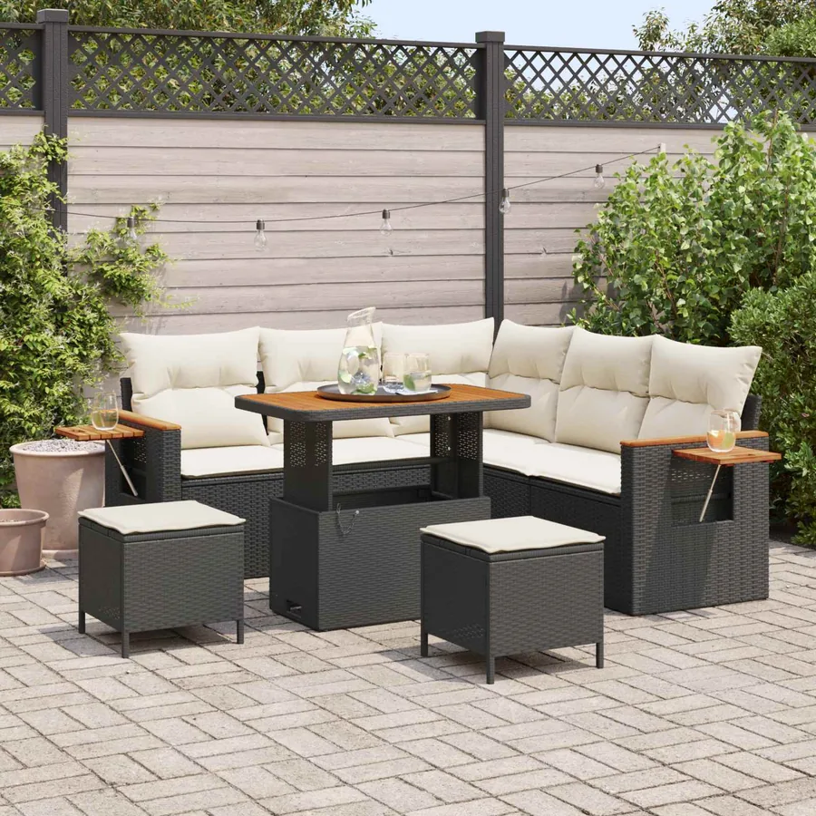 Ensemble de canapé de jardin 8 pcs Noir polyrotin