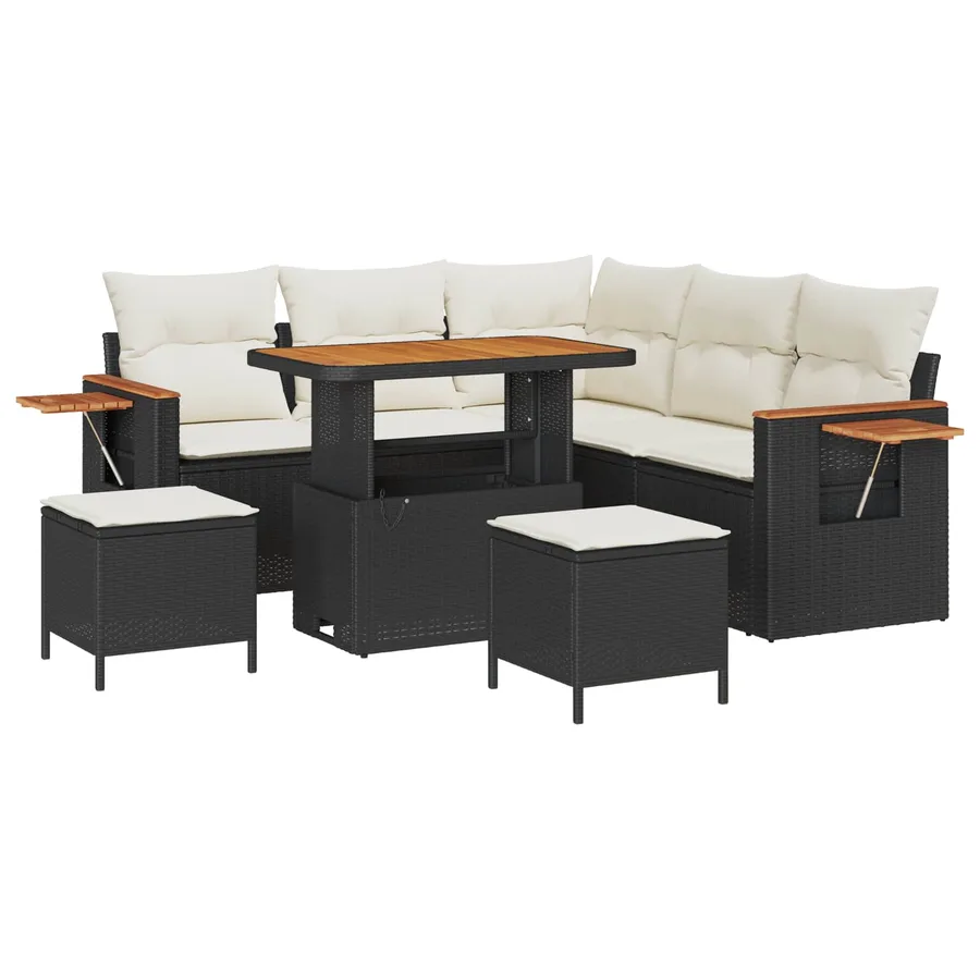 Ensemble de canapé de jardin 8 pcs Noir polyrotin - 2