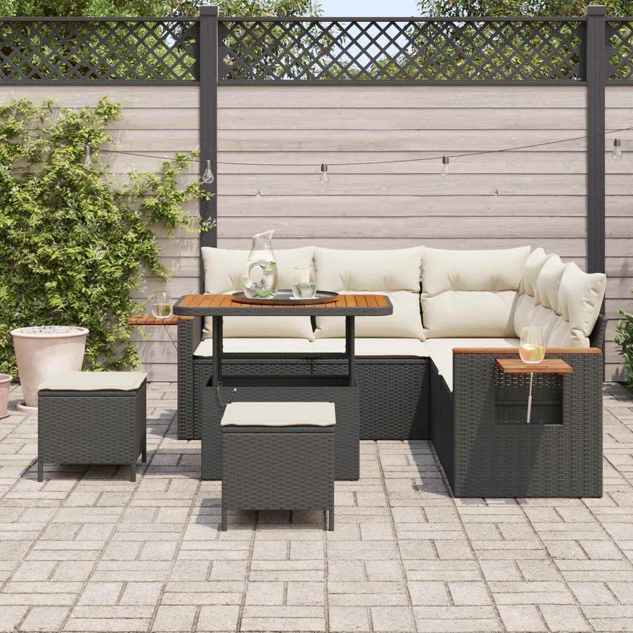 Ensemble de canapé de jardin 8 pcs Noir polyrotin - 3