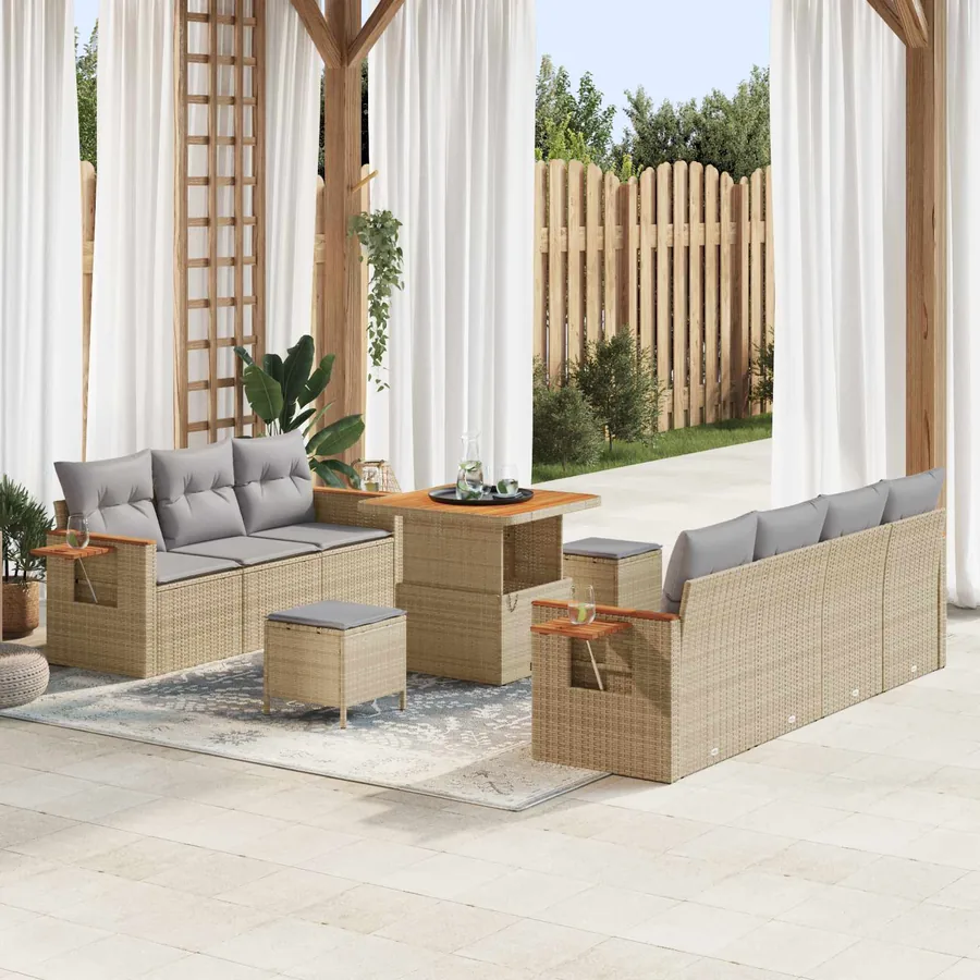 Ensemble de canapé de jardin 10 pcs Beige polyrotin