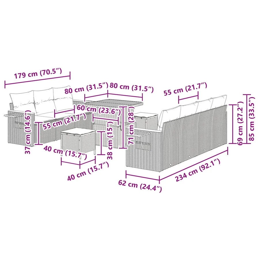 Ensemble de canapé de jardin 10 pcs Beige polyrotin - 13