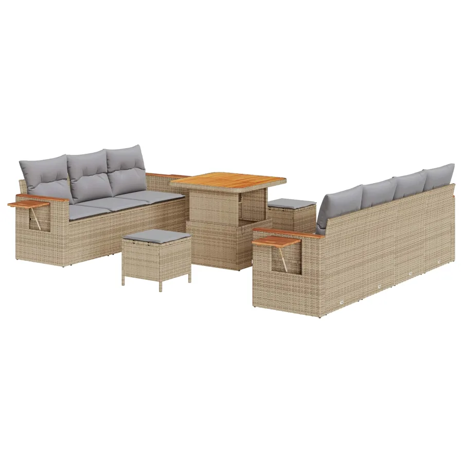 Ensemble de canapé de jardin 10 pcs Beige polyrotin - 2