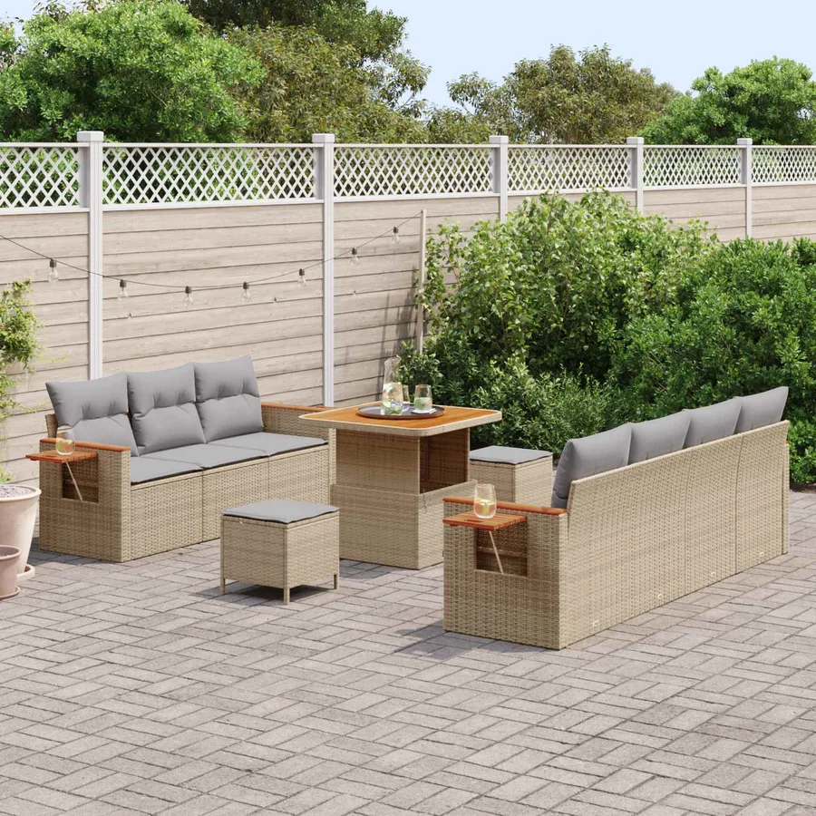 Ensemble de canapé de jardin 10 pcs Beige polyrotin - 3