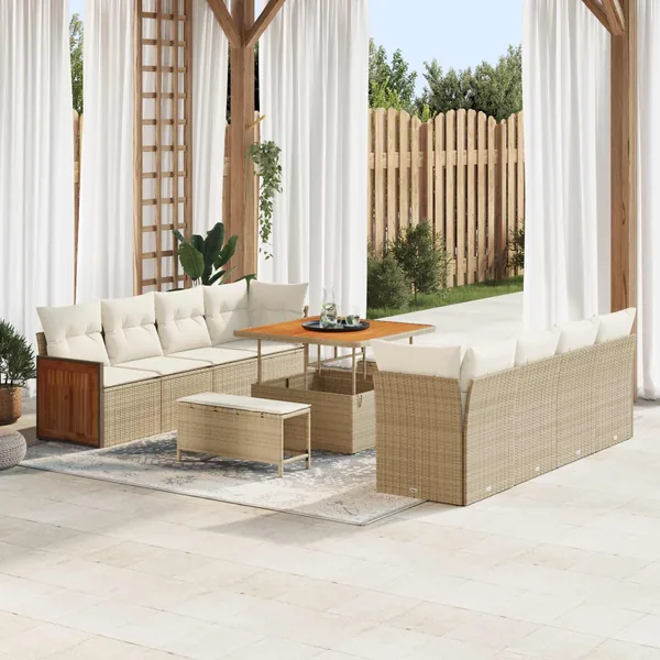 Ensemble de canapé de jardin avec coussin 11 pcs Beige et crème