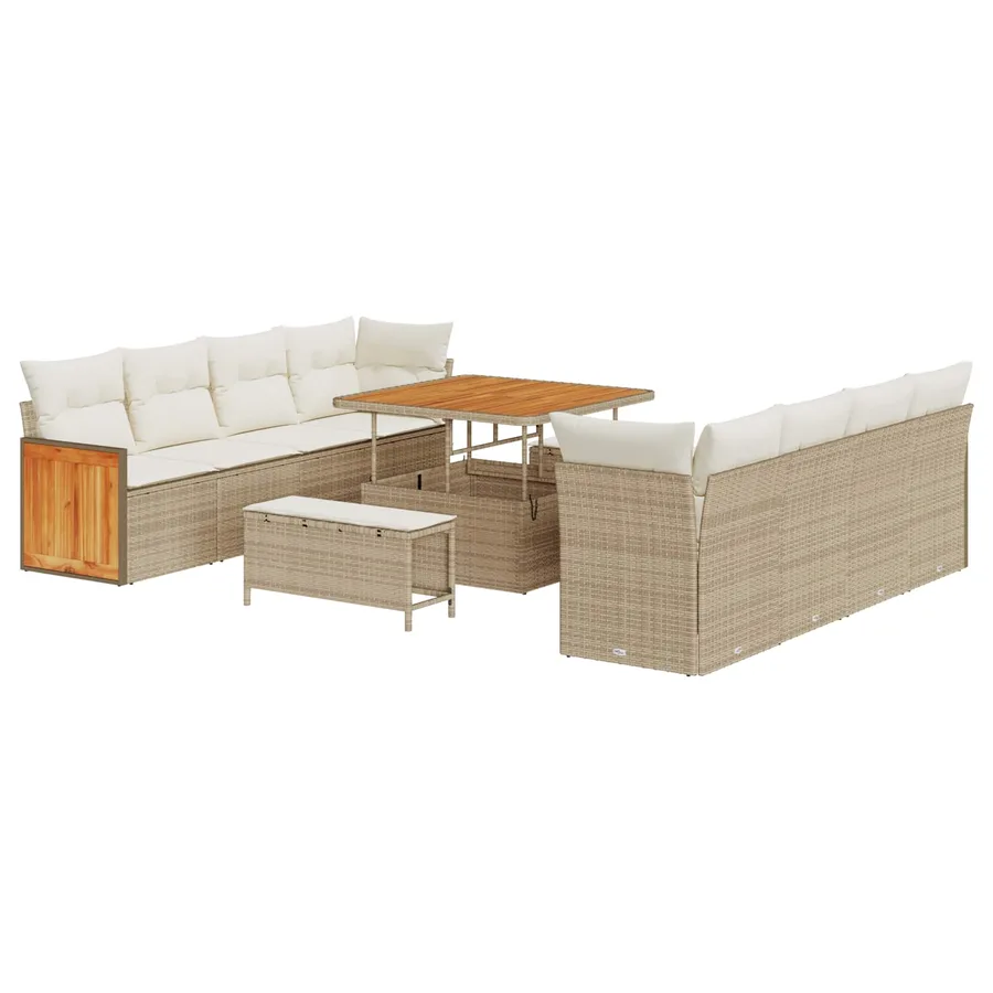 Ensemble de canapé de jardin avec coussin 11 pcs Beige et crème - 2