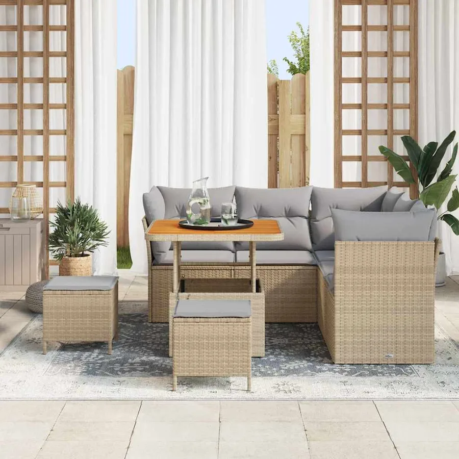 Ensemble de canapé de jardin 8 pcs beige et gris clair - 3