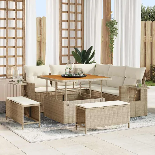 Ensemble de canapé de jardin 9 pcs Beige et crème polyrotin