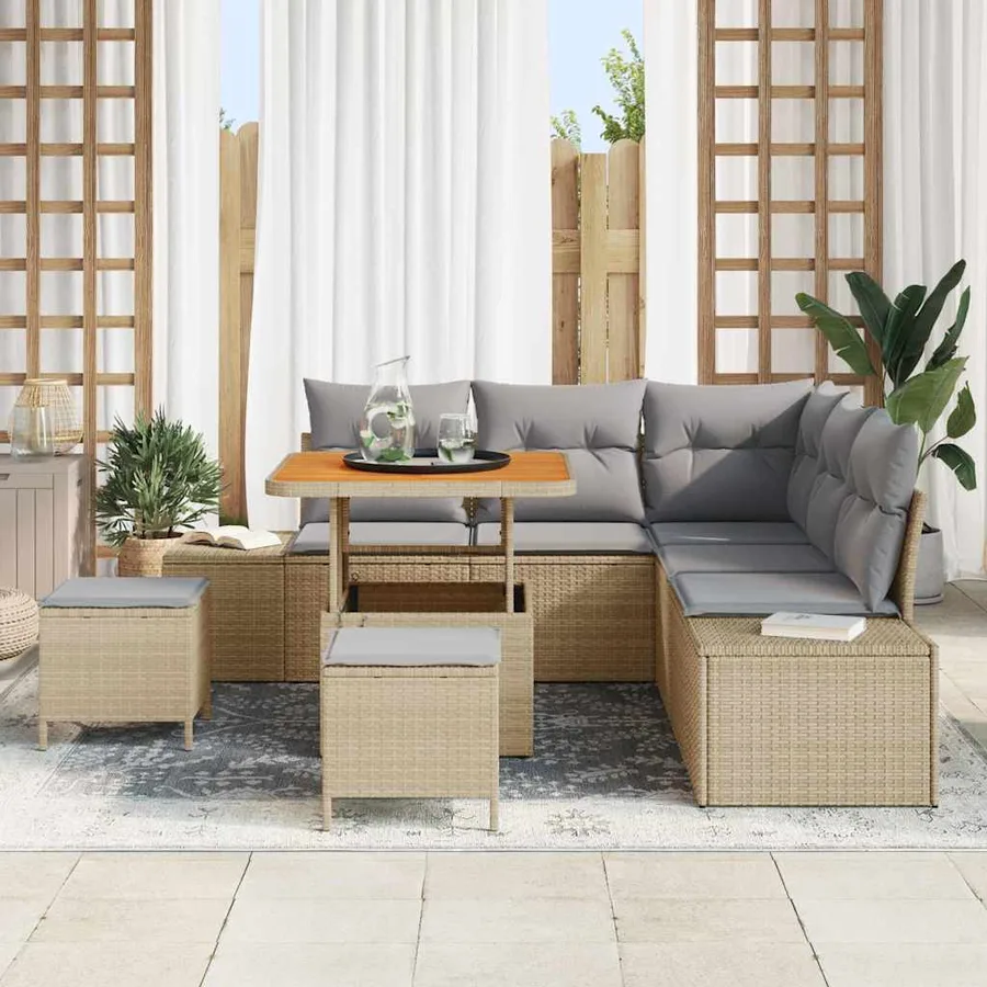 Ensemble de canapé de jardin 8 pcs Beige Poly rotin - 3