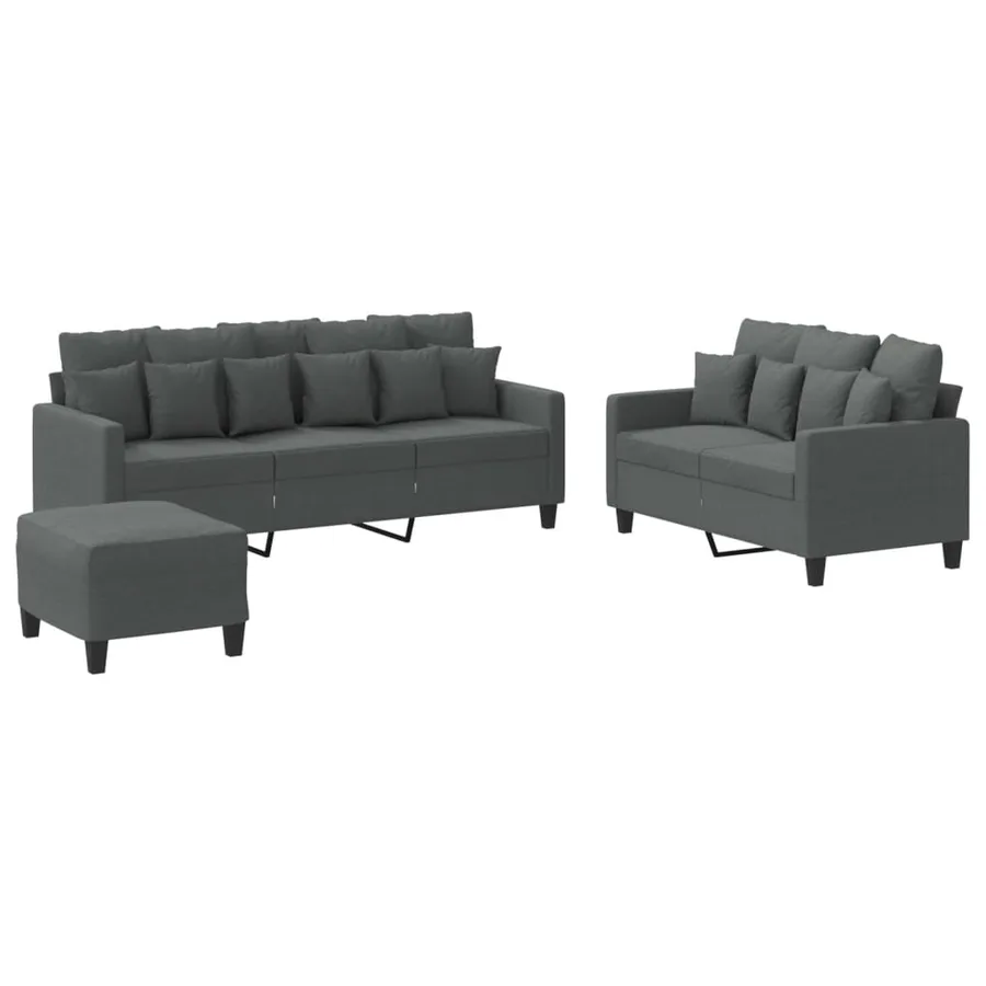 Ensemble de canapés 3 pcs avec coussins Gris foncé Tissu - 2