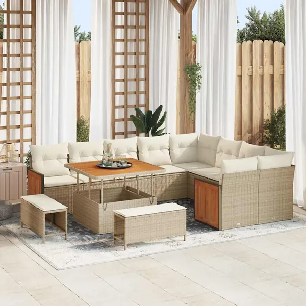 Ensemble de canapé de jardin 13 pcs Beige et crème polyrotin